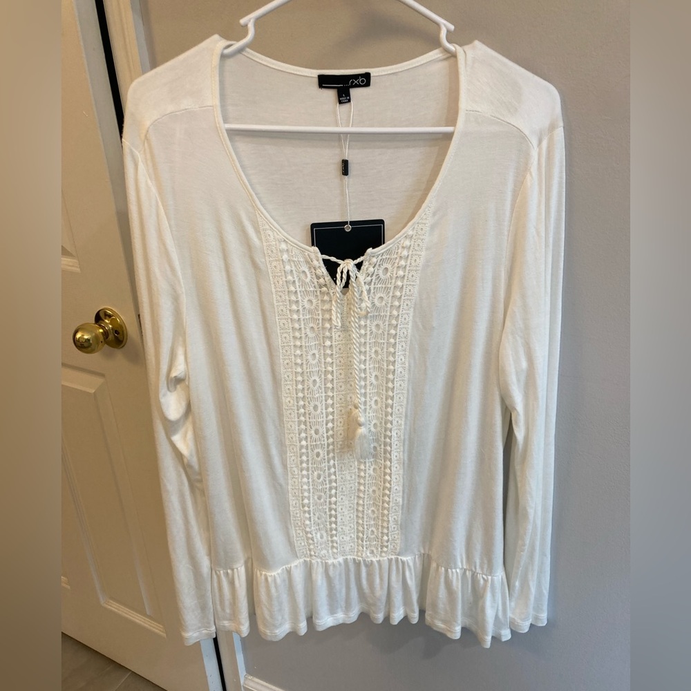 Rxb Ivory NWT long sleeve peasant top boho shirt size large